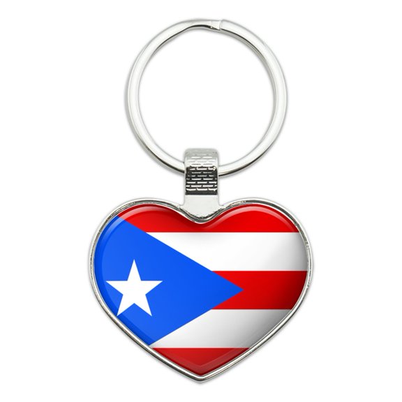 Puerto Rico Country Flag Heart Love Metal Keychain Key Chain Ring
