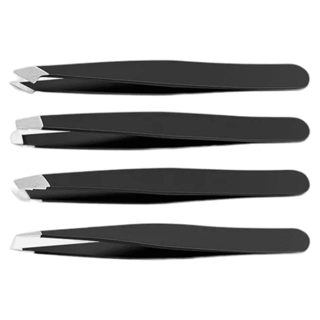 Pinzas De Cejas Profesionales De Acero Inoxidable 4 Piezas, Color Negro, Plata