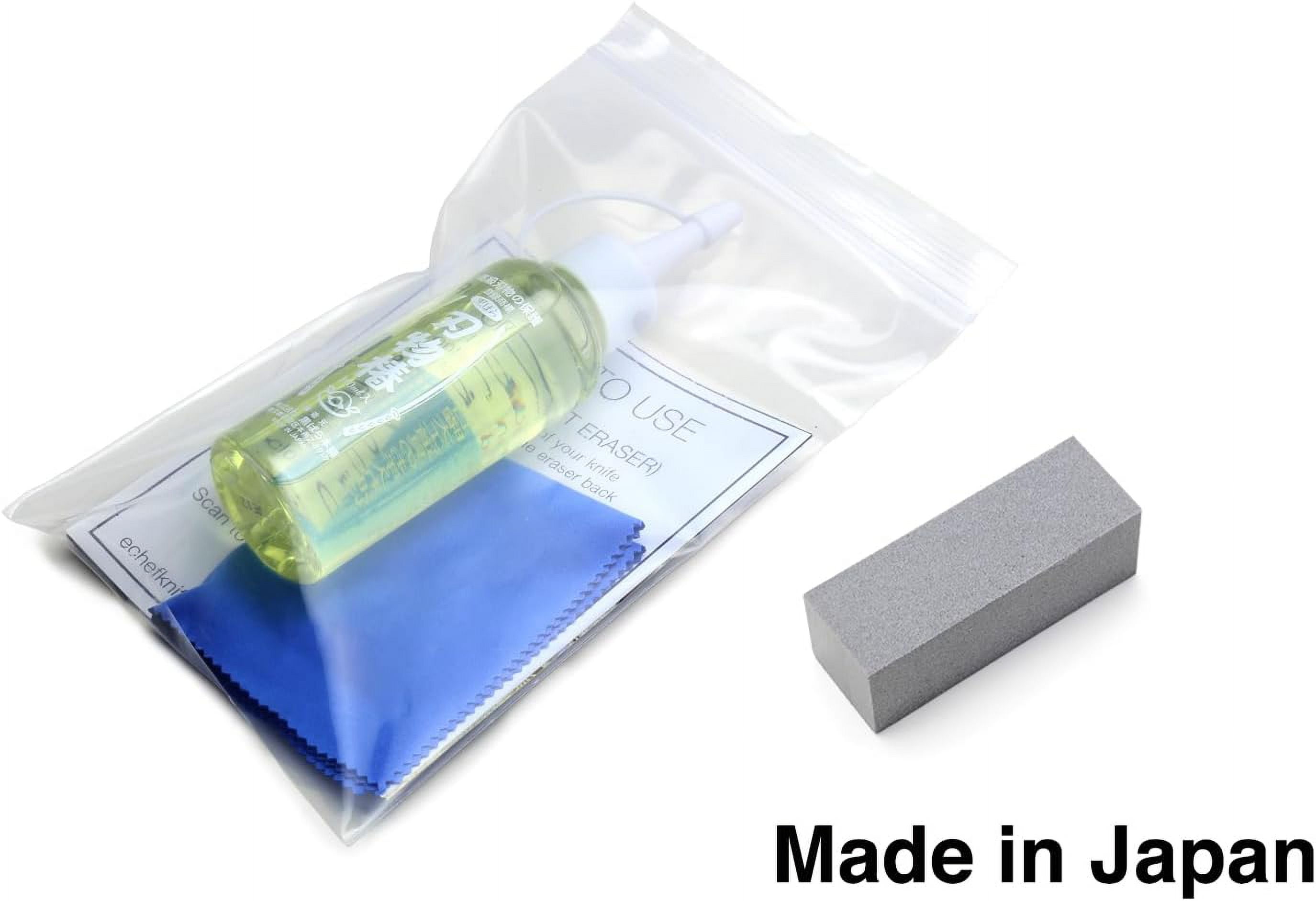 Pure Tsubaki Japanese Knife Maintenance Oil 3.4 oz & Large Sabitori Rust Erasers Set - Made in Japan