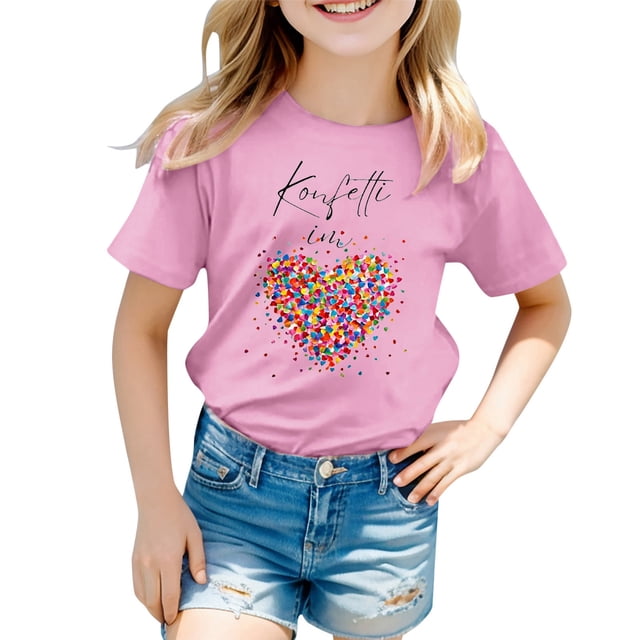 XDZJLR T-Shirts pour Filles Vêtements de Carnaval pour Enfants Imprimé Coloré Col Rond Manches Courtes 2-3 Ans