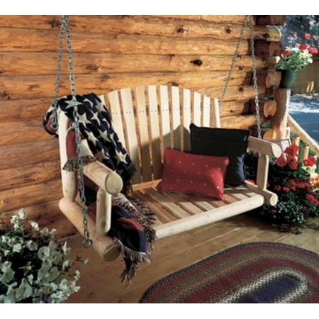 4 Natural Cedar Log Style Outdoor Wooden Garden Swing On Chain 4 Natural Cedar Log Style Outdoor Wooden Garden Swing On Chain