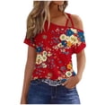 thumbnail image 2 of Karymi Womens Summer Tops 4th of July Asymmetrical Cold Shoulder Short Sleeve T‑Shirt, Casual Summer Top Patriotic Independence Day Print Womens Tops Dressy Casual, 2 of 6