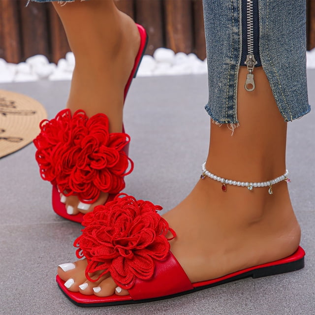 YOUYEDIAN Pantoufles de Maison pour Femmes Été Chaussures d'Intérieur Mignonnes Sandales Cool Sandales de Plage (Rouge)
