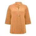 thumbnail image 1 of WTXUE Button-Up Shirts Elbow-Length, Notch Neck Shirts for Women's Button Down Shirts Cotton Linen Plus Size Shirts Linen Shirts Workwear for Women's Plus Yellow XL, 1 of 9