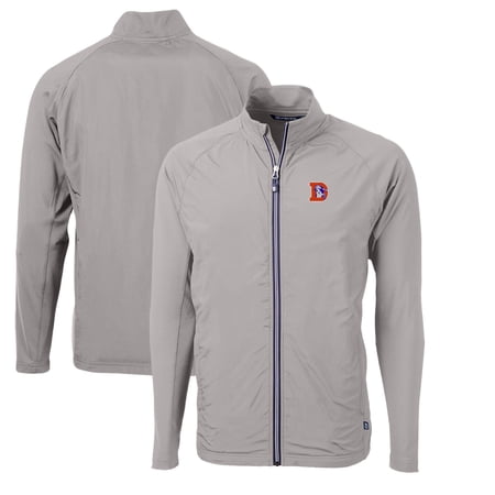 Men s Cutter & Buck Gray Denver Broncos Adapt Eco Knit Hybrid Recycled Big & Tall Full-Zip Throwback Jacket