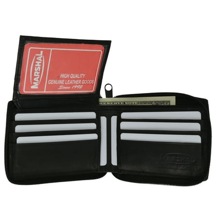 New Mens Bifold Zipper Around Leather Wallet Secure Multi Pockets Black