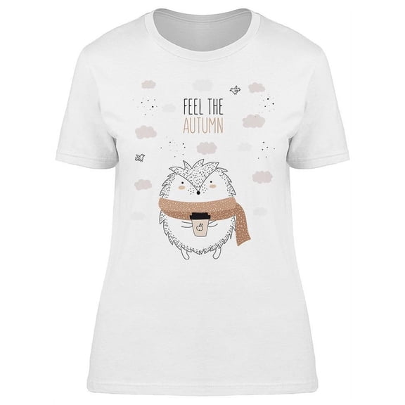 Feel Autumn Hedgehog Drawing T-Shirt Women -Image by Shutterstock, Female Large