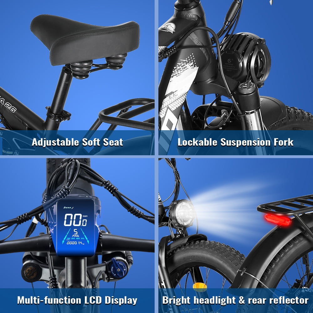 TUTTIO Adria26 Electric Mountain Bike for Adults Teen with Helmet, 5000W Men Off-Road Ebike, 26" Fat Tire Full Suspension Electric Bicycles, 7 Speed, 52V 30Ah Battery, Max 46Mph UL2849