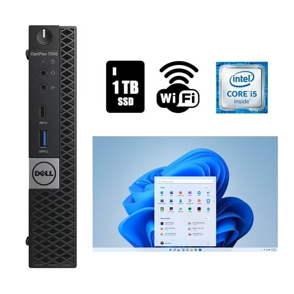 Restored Dell OptiPlex 7050 Micro Form Factor Desktop Computer Core i5 16GB RAM 1TB SSD Windows 11 (Refurbished)