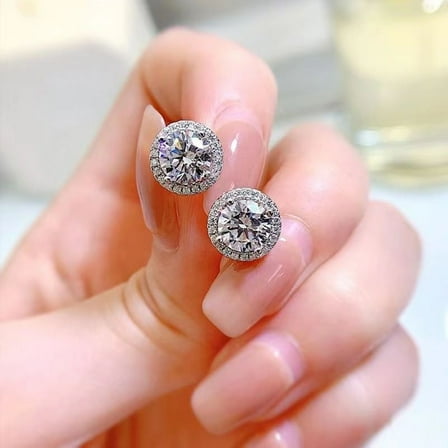 1 Carat Moissanite Four-Claw Round Earrings Simple Versatile Zircon Earrings 925 Silver