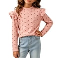 thumbnail image 2 of Bovxnpu Girls Long Sleeve Shirts Undershirts Girls Heart Print Long Sleeve Floral Base Layer Pullover Top Outfits, 2 of 5