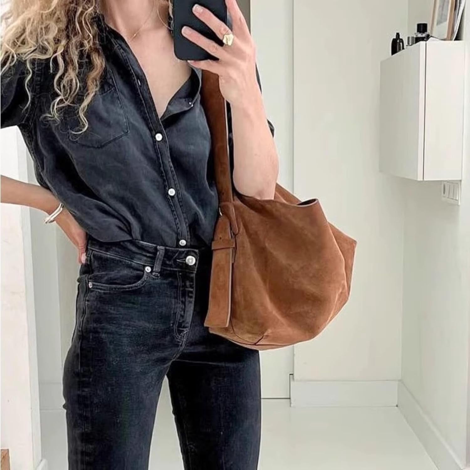 SPEKSEE Suede Tote Bag for Women Large Tote Purse Handbags Crossbody Designer Purse Vintage Soft Suede Working Bag