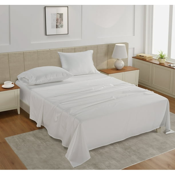 Casa Platino Juego de Sábanas Tamaño King – Sábanas 100% Algodón de 450 Hilos, Acabado de Lujo de Hotel, Sábana Ajustable con Bolsillo de 15" de Profundidad con Elástico Integral para un Ajuste Cómodo – Blanco