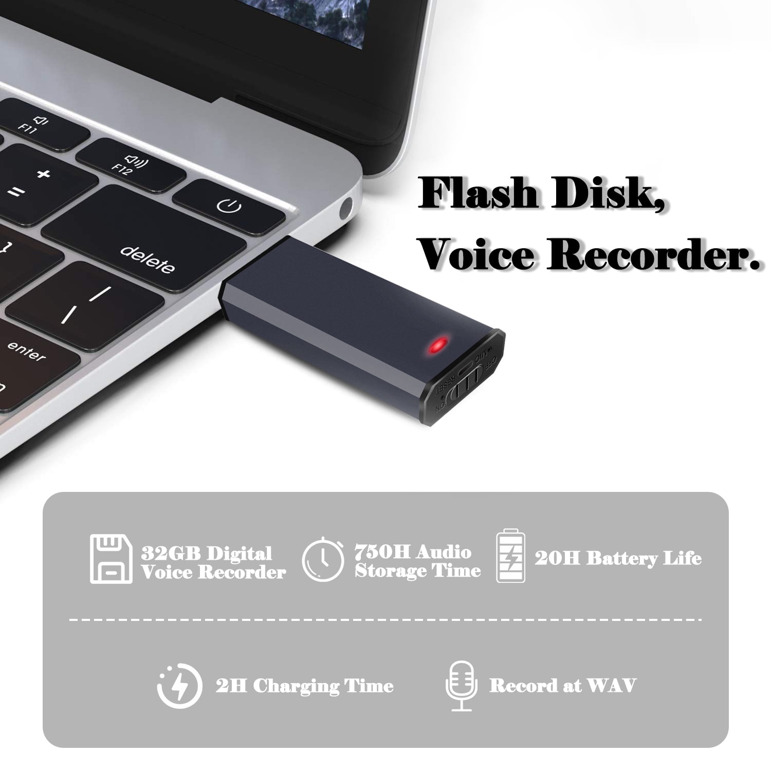 RONY 32GB Digital Voice Recorder - One Click Mini Recording Device with Noise Reduction -  Portable USB Dictaphone for Lectures Meetings Interviews