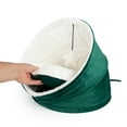 thumbnail image 6 of Holiday Pet House by Sherry Kline Pets in colors red velvet or green velvet with natural sherpa & hanging furry ball, removable seat cushion for cleaning. 16" round diameter, Lightweight, 6 of 6