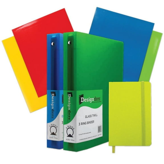 JAM School Assortment, Green, 7/Pack, 4 Glossy Folders, 2 1.5 Inch Binders & 1 Green Journal