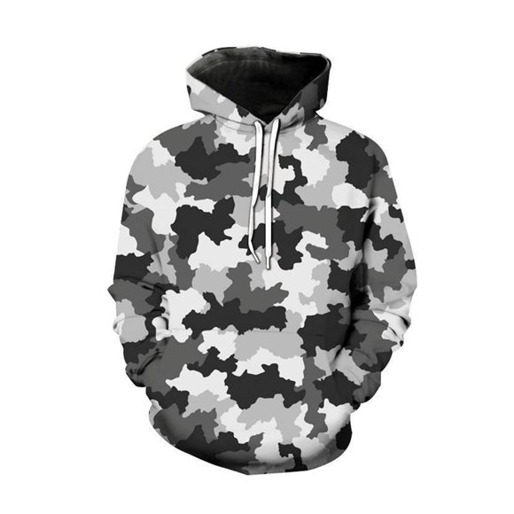 Tenmix Chandail à Manches Longues pour Homme Coupe Régulière Hauts à Capuche à Cordon Chandails à Capuche d'Automne Chandails à Imprimé Camouflage Noir 5TG