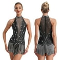 thumbnail image 6 of iiniim Women Shiny Latin Dance Leotard Fringe Salsa Tango Flapper Dress Cha Cha Cocktail Tassel Dress Black L, 6 of 7