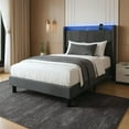 thumbnail image 1 of Twin Size Bed Frame with LED Lights and Charging Station, Fabric Upholstered Platform Twin Bed Frame with Headboard, No Box Spring Needed Bedframe, Noise Free, Easy Assembly, Gray, 1 of 7