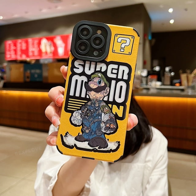 Funda De Cuero De PU Para iPhone 14 12 13 11 Pro MAX 11Pro 12Pro 13Pro SE 2022 7 8 Plus X XR XS Dibujos Animados Mario Protector De Cámara De Silicona Suave A Prueba De Golpes Cubierta Trasera