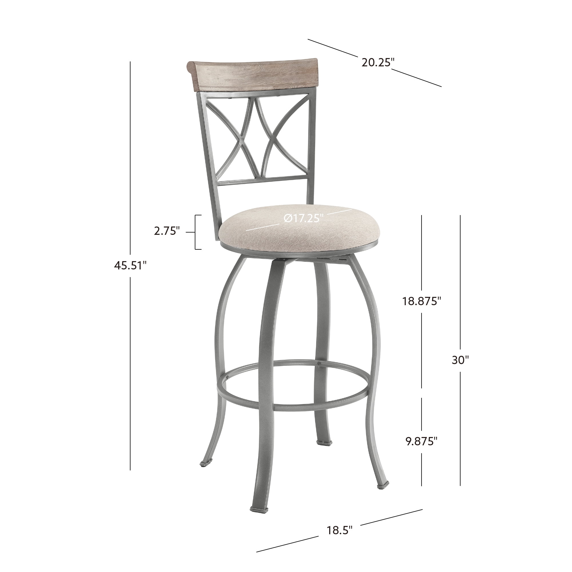 Powell Roselyn 30" Indoor Round Metal Swivel Bar Stool, Pewter