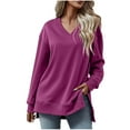 thumbnail image 2 of Babysbule Chandails en Molleton Sans Capuche pour Femmes Mode Automne et Hiver Col en V Manches Longues Hauts Chandails en Molleton, 2 of 5