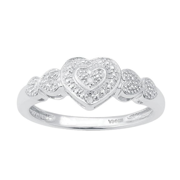Sterling Silver with Natural White Diamond Heart Shape Promise Ring