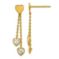 14k Solid Yellow Gold Polished Cubic Zirconia Love Hearts Post Long Drop Dangle Earrings 23.6x4.1mm Wide Dangle Earring