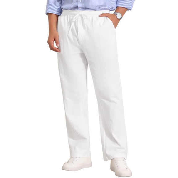 DARING DIVA Men's Beach Pants Drawstring Waist Breathable Summer Linen Pants 28 White