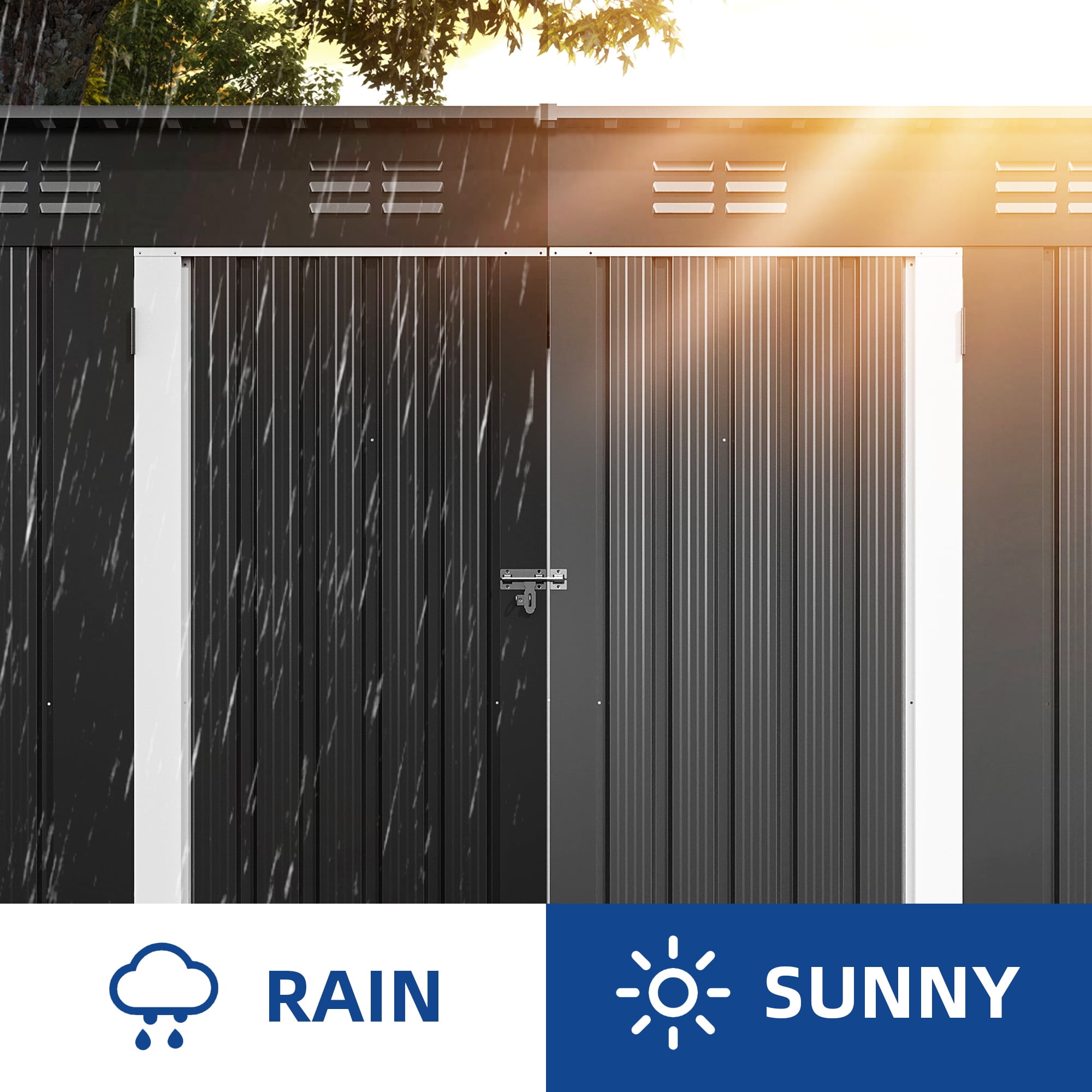 Uforic Oversized Storage Shed with Window, Ventilation, Lockable Doors, & Sloped Roof for Outdoor, Gray