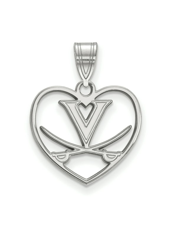 Virginia Cavaliers School Letter and Swords Heart Pendant in Sterling Silver 15x17mm