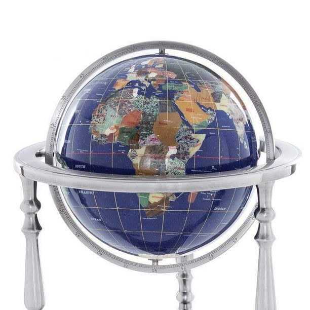 Kalifano Large Gemstone Globe With Vibrant Polished Lapis Ocean And Mosaic Gem Continents On 37 Ambassador Antique Silver 3 Leg High Stand World Floor Office Decor - Lapis World Globe Pendant Kalifano Large Gemstone Globe With Vibrant Polished Lapis Ocean And Mosaic Gem Continents On 37 Ambassador Antique Silver 3 Leg High Stand World Floor Office Decor - Lapis World Globe Pendant