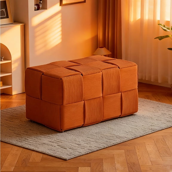 Ottoman Foot Rest - Soft and Comfortable Square Corduroy Woven Design Sofa Stool for Living Room, Bedroom, Office, Cozy Accent Seating