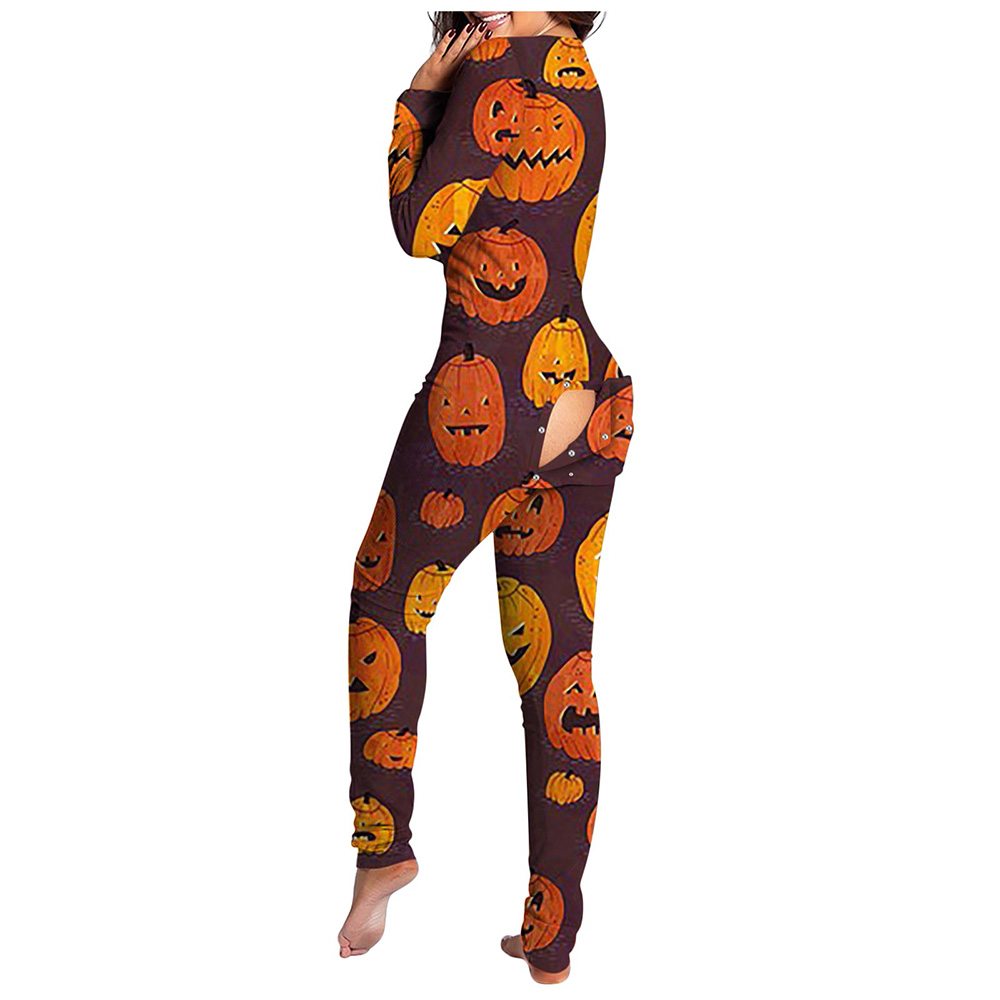 Mchoice Halloween Pajamas Women Onepiece Pajamas Skull Print Butt