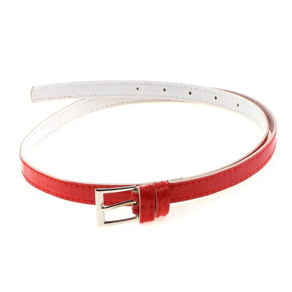 Faux Leather Single Pin Buckle Design Slim Waist Belt Waistbelt Waistband Red