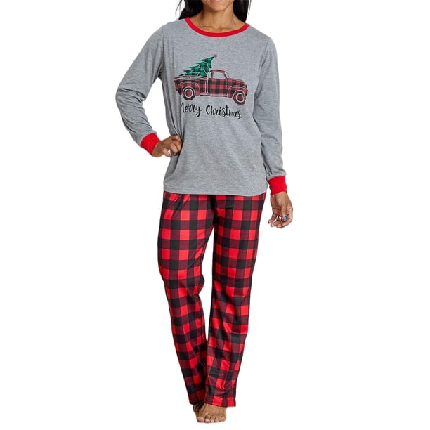 Sonducket Conjunto de pantalones de ropa, tops con estampado de coches de Navidad, pantalones con patrón empalmado, ropa de algodón y poliéster Pijama Mamá-S