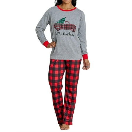 

JOYFEEL Christmas Pajamas Set Car Print Tops Spliced Pattern Pants Cotton Polyester Sleepwear