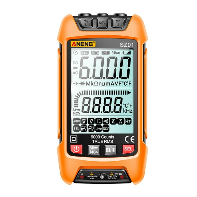 ANENG ANENG SS01 Multimètre Numérique Auto-Rangement avec Détection NCV, 6000 Unités, Tension/courant AC/DC, Résistance, Fréquence, Continuité, Test de Fil Zéro/feu, Double Lampe de Poche, Rétroéclairage LCD, Auto