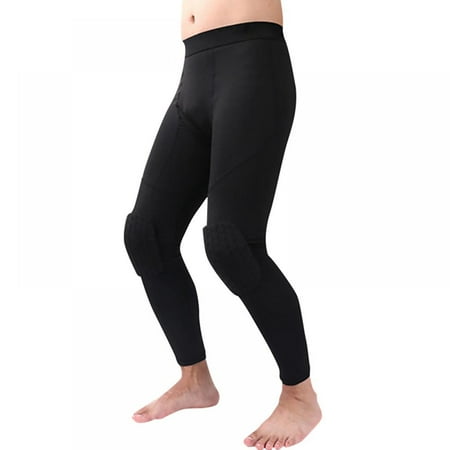 

Boys Basketball Compression Pants with Knee Pads 3/4 Capri Padded Sport Tights Athletic Workout Leggings