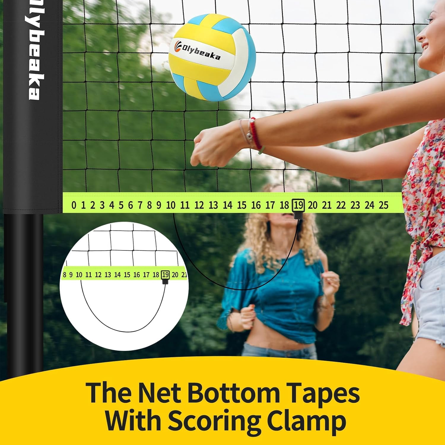 Portable Outdoor Volleyball Net Set for Backyard Beach with Adjustable Poles, Soft PU Volleyball & Pump, Carry Bag and Durable Anti-Sagging Net