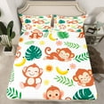 thumbnail image 2 of Feelyou Kawaii Cartoon Monkey Twin Sheet Sets for Kids, Jungle Green Palm Leaf Twin Fitted Sheet, Cute Rustic Animal Flat Sheet, Super Cozy Room Decor, 3-Piece, 2 of 7