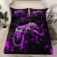 thumbnail image 2 of YST Boys Sheets Game Console Sheet Set for Kids Teen 3D Geometry Gamepad Gaming King Bed Sheets Set, Cool Neon Square Gamer Controller Bedding Set 4Pcs, Purple, 2 of 5