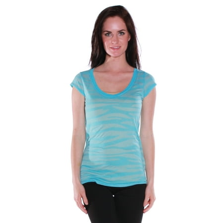 - Emmalise Junior Women's Zebra Tiger Animal Burnout V-Neck Short Sleeves