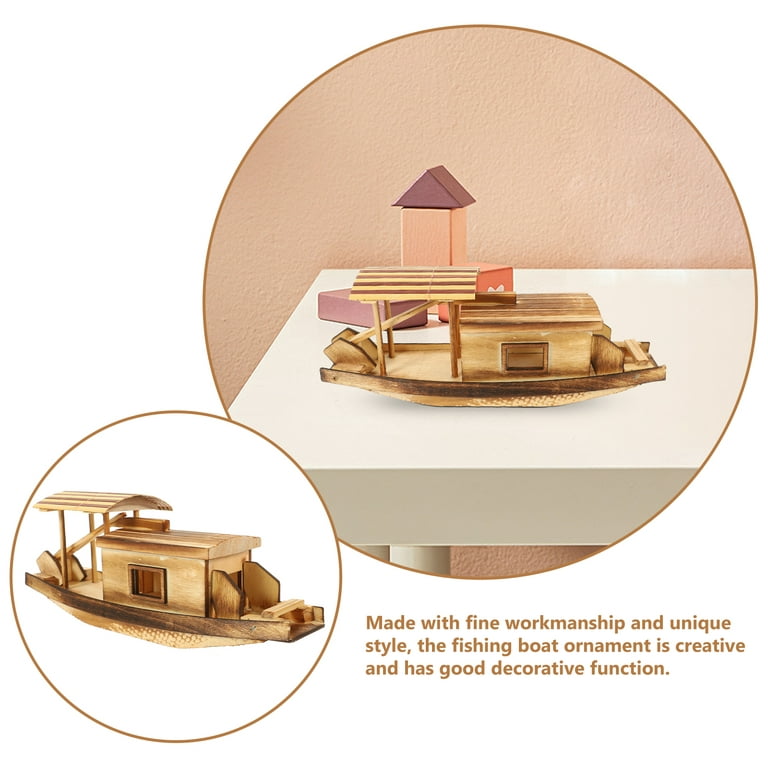 Wooden Boat Toy Wood Ornament Model Wood Canoe Nautical Beach Coastal Gift  for Kids