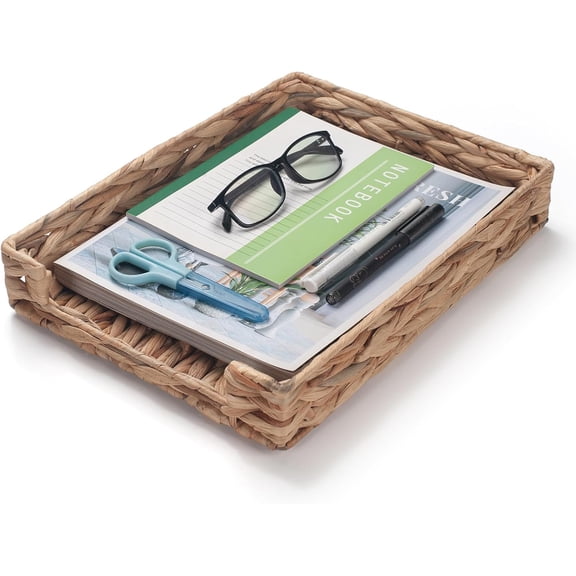 Water Hyacinth Letter Tray for A4 File Document Magazine Storage Basket Desk Tray Organizer for Office 13 x 9.8 x 2.2 inch
