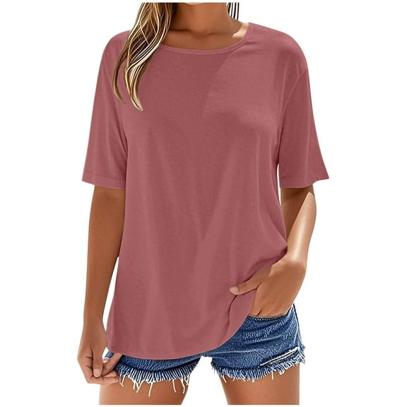 Womens Oversized T-Shirts, Short Sleeve Shirts for Women Summer Casual Loose Fit Solid Color Crewneck Tees Tops