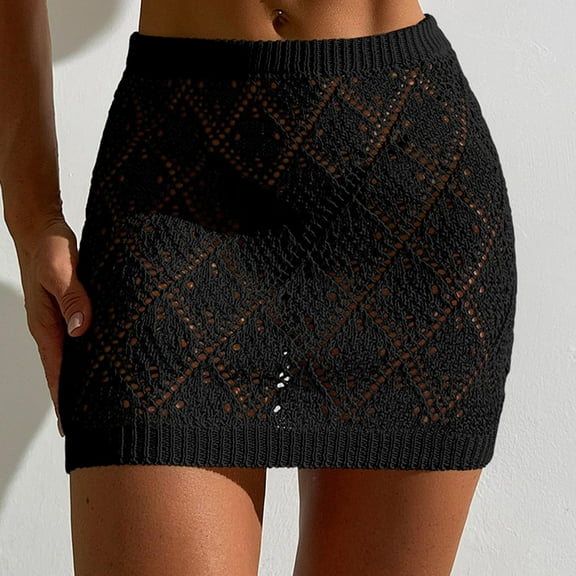 TMOYZQ Women's Cover Up Hollow Out Crochet Knit Swimsuit Cover Up Skirt High Waisted Sheer Beach Skirts