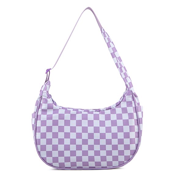 Women's Checkered Adjustable Shoulder Bag, Large Capacity Crescent Bag, Casual Underarm Purse Lightweight Fashion Handbag for Daily Travel Shopping