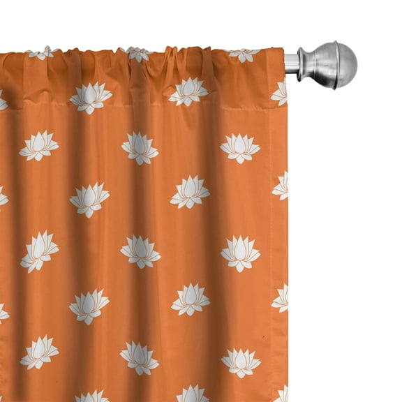 Ambesonne Orange and White Curtains, Japanese Lotus, Pair of 28"x63", Orange and White