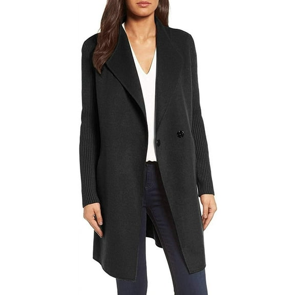 Kenneth Cole New York Women's 17LMW595 Double Face Wool Blend Jacket with Knit Sleeve - Black - S